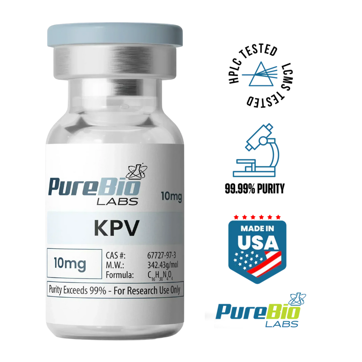 KPV VIAL 10mg synthetic peptide lyophilized powder for research with high purity and sterility