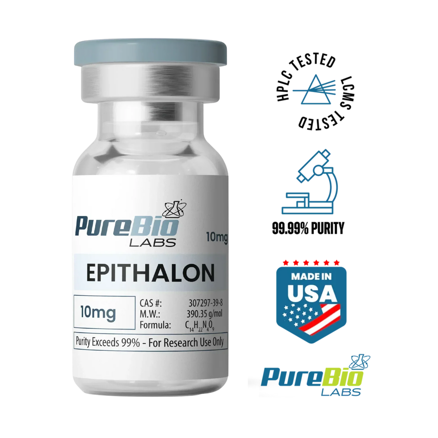 Epithalon vial 10mg high-purity peptide powder for research Pure Bio Labs
