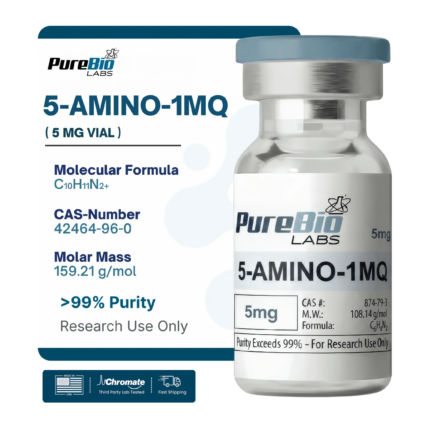 5-AMINO-1MQ vial containing 5mg high-purity lyophilized peptide for lab research