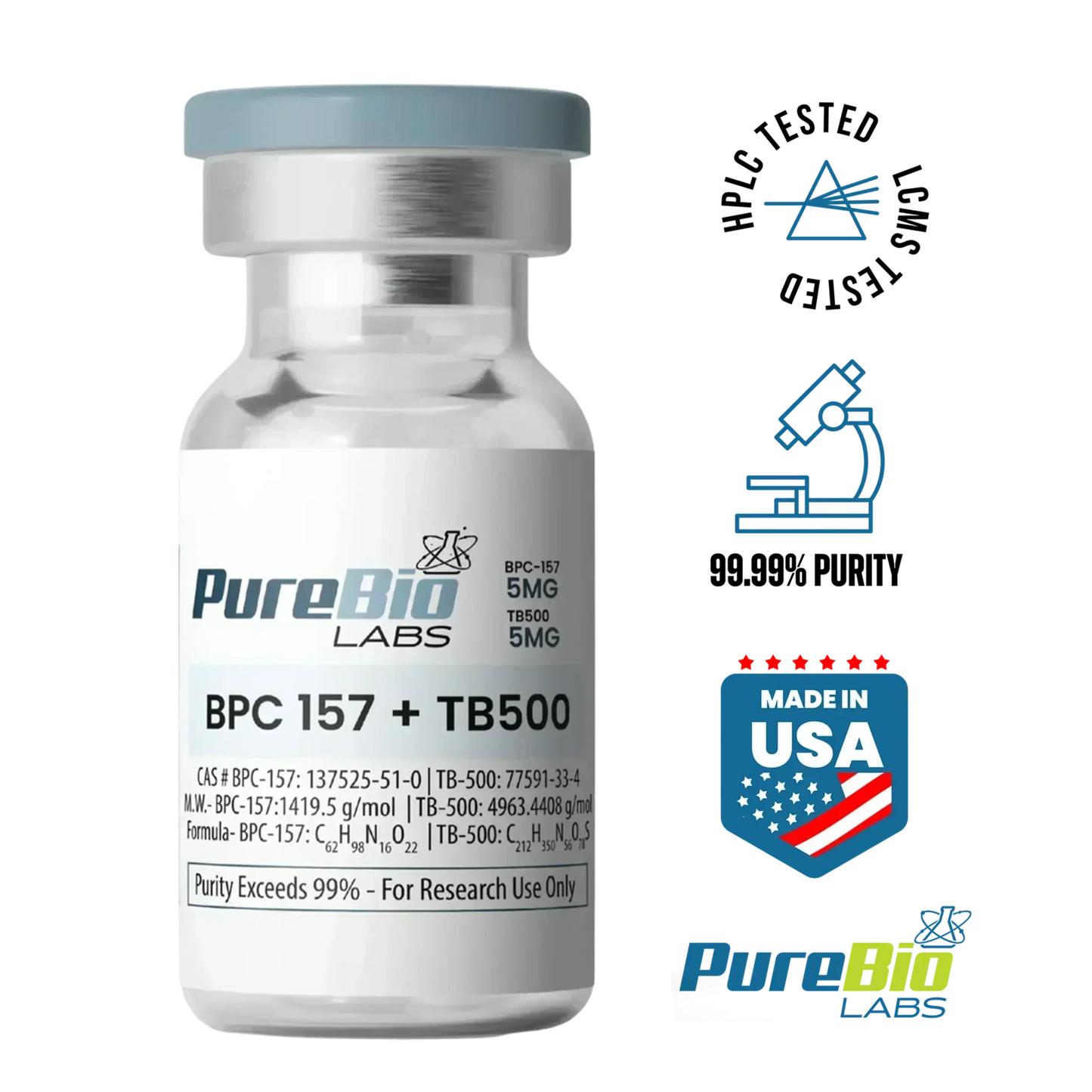 Sterile sealed BPC/TB vial containing 10mg high-purity peptide powder for research