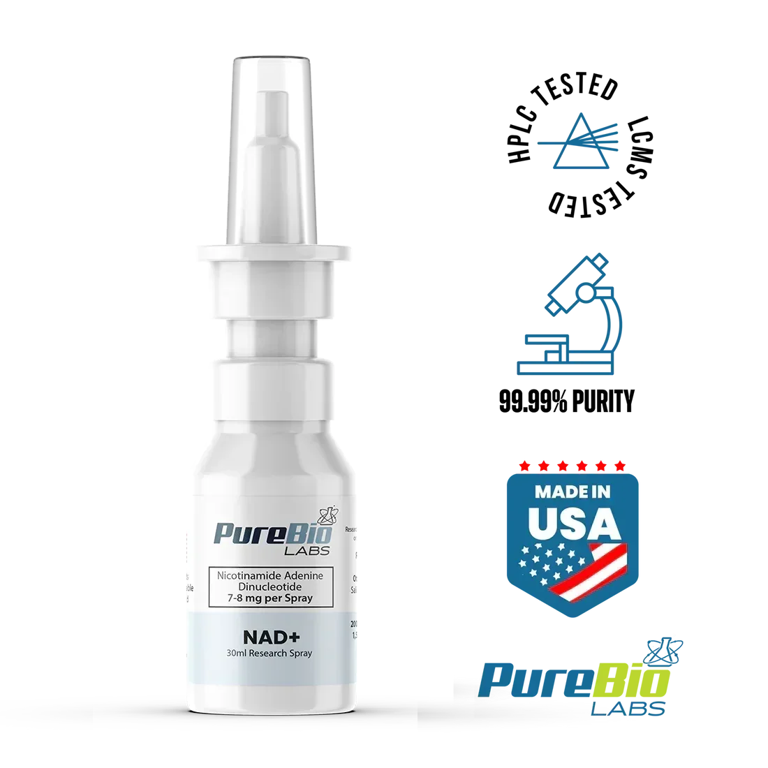 NAD+ Liquid Spray 30ml bottle for cellular energy metabolism research