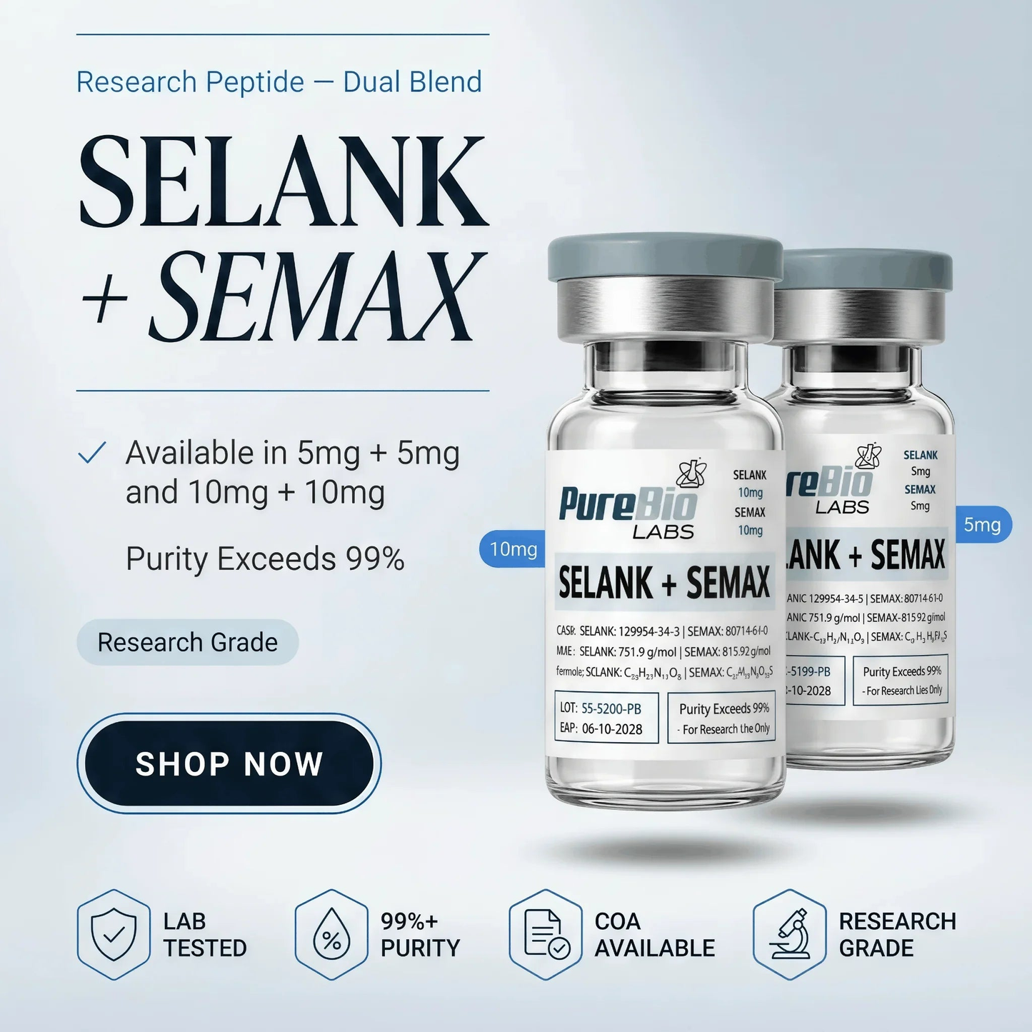 SELANK + SEMAX VIAL 20mg lyophilized peptide powder for research and development