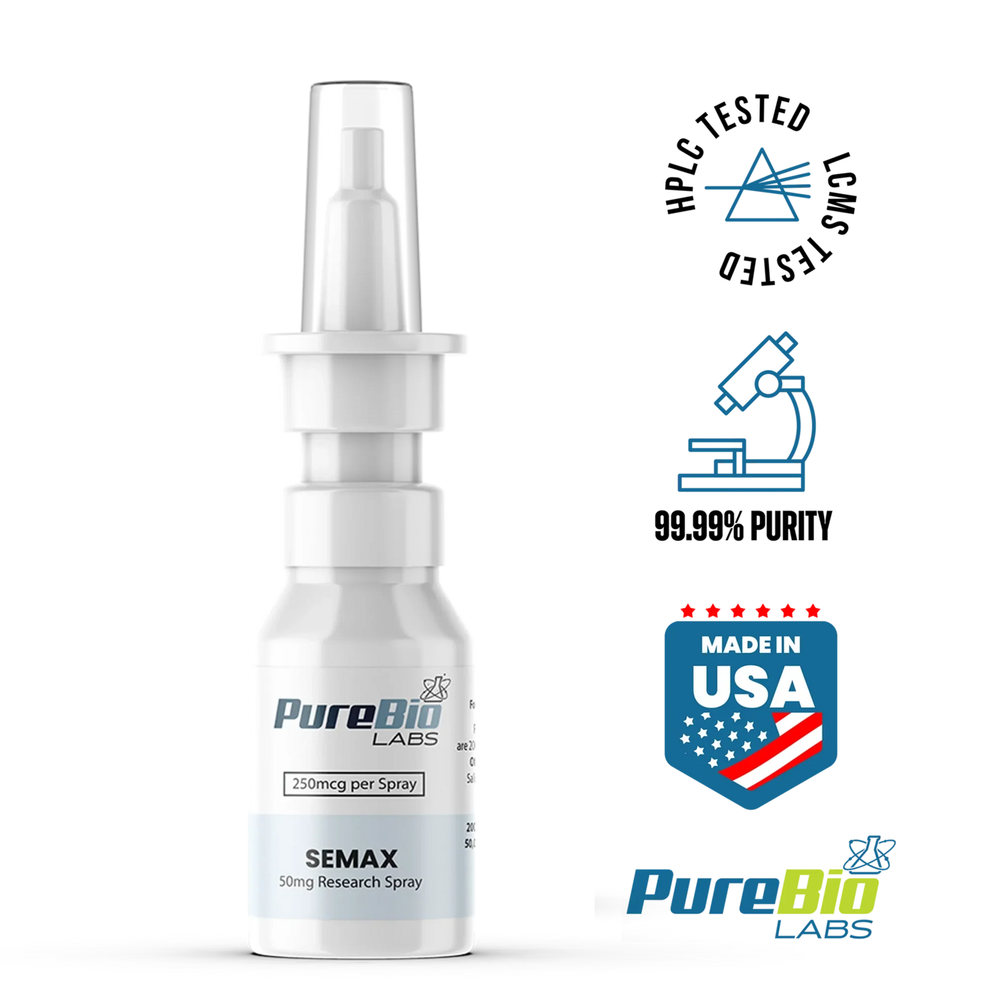 SEMAX Liquid Spray 50mg bottle for cognitive research with precise dosing and USP-grade ingredients