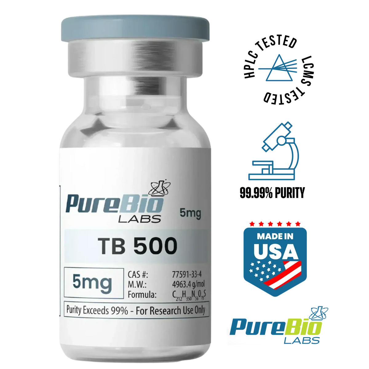 TB-500 vial 5mg high-purity peptide lyophilized powder for research