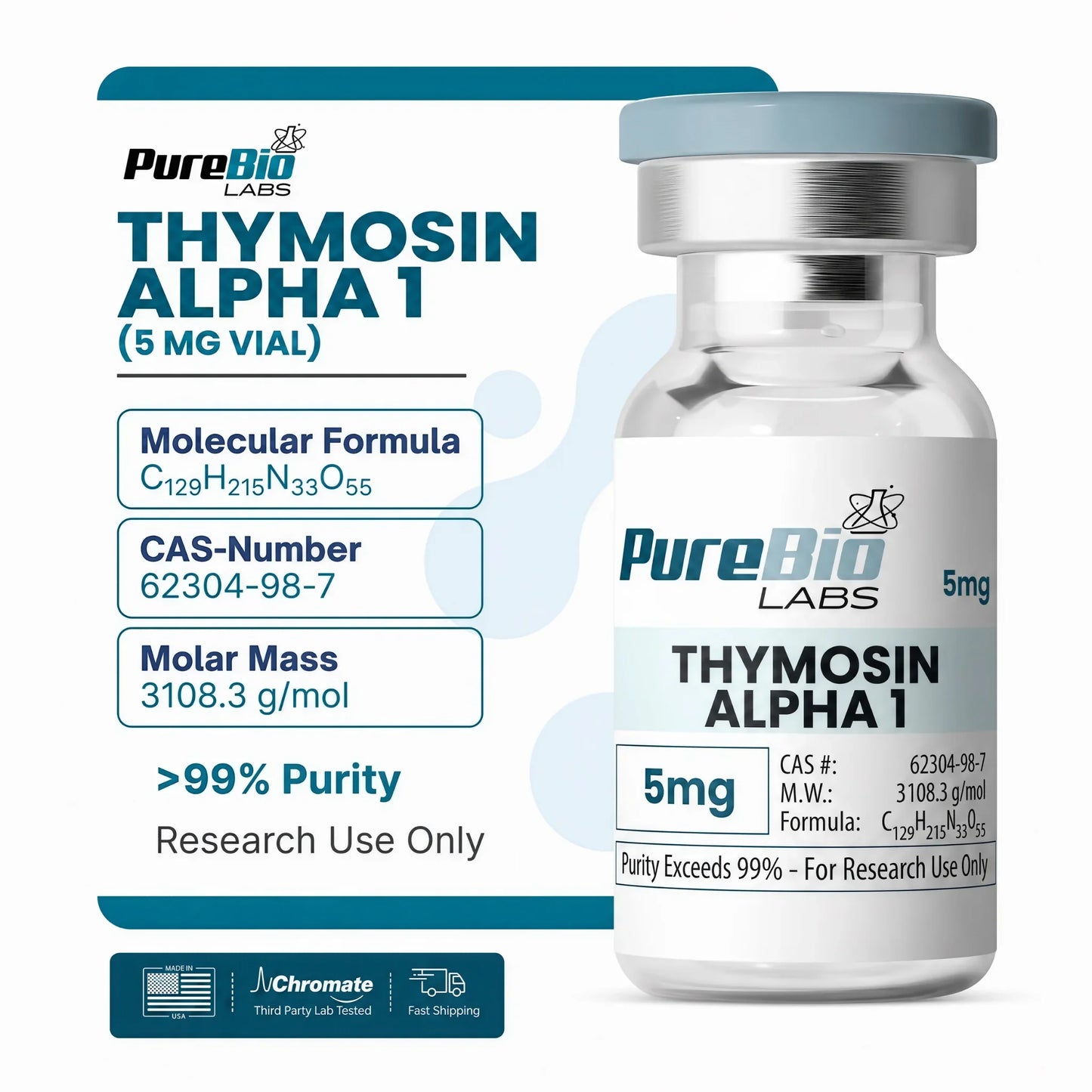 Thymosin Alpha 1 vial 5mg lyophilized peptide pure sterile for research