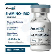 5mg HEXARELIEN vial of 5-AMINO-1MQ peptide in sterile sealed container
