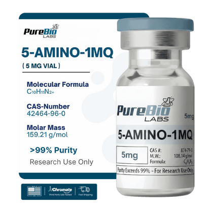 5-AMINO-1MQ vial containing 5mg high-purity lyophilized peptide for lab research