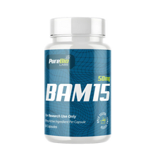 Bottle of PureBio Labs BAM15 supplement with label details on a white background