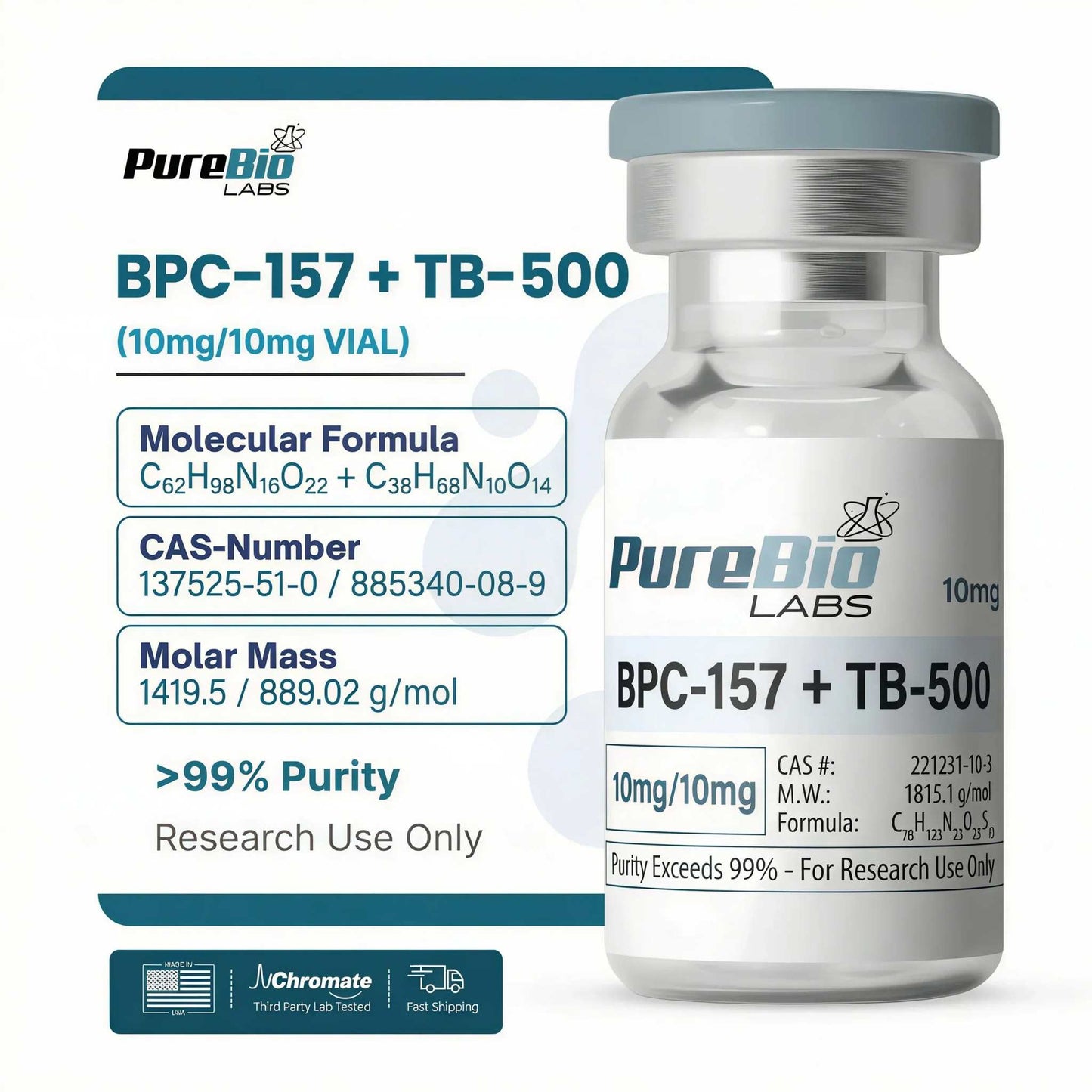BPC/TB vial of 20mg high-purity BPC-157 and TB500 peptide powder for lab research