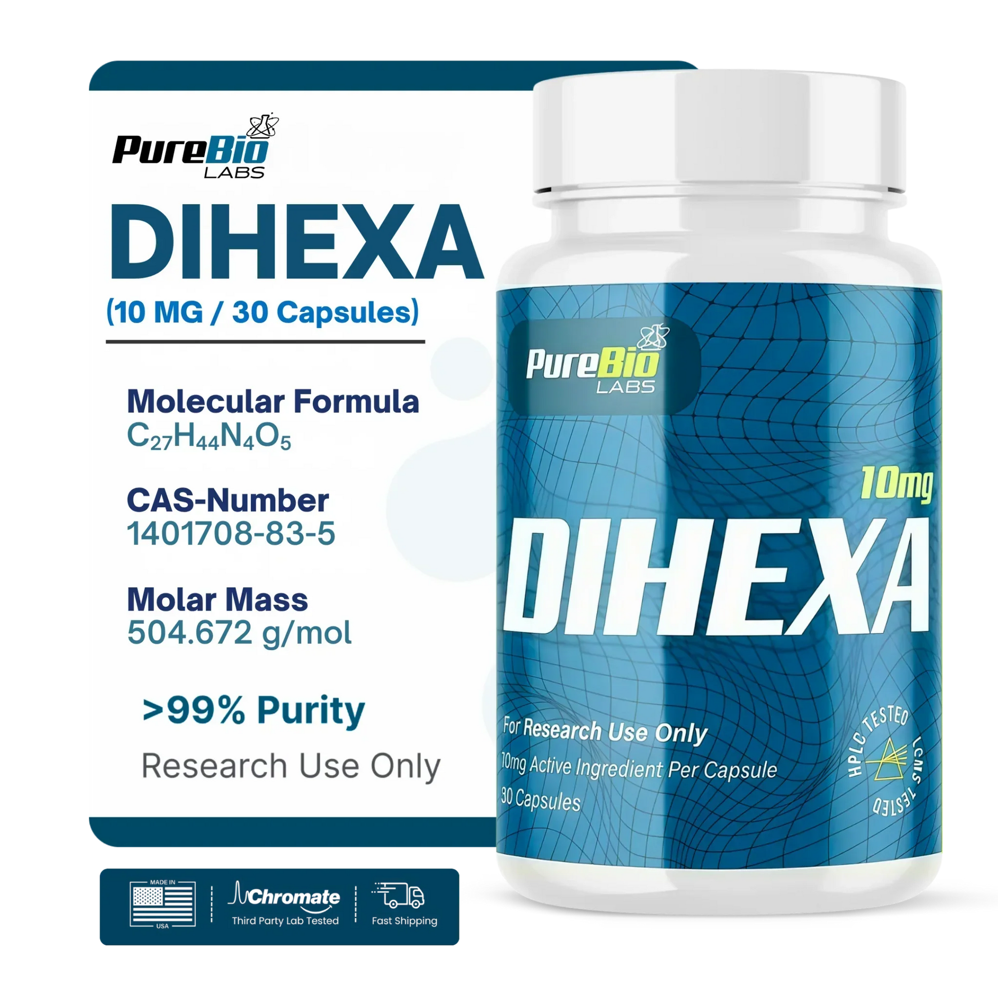 Dihexa 10mg Capsules | Cognitive Research Support Peptide | Pure Bio Labs Dihexa 10mg Capsules | Cognitive Research Support Peptide | Pure Bio Labs