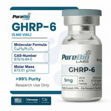 GHRP-6 vial with PureBio Labs branding on a white background