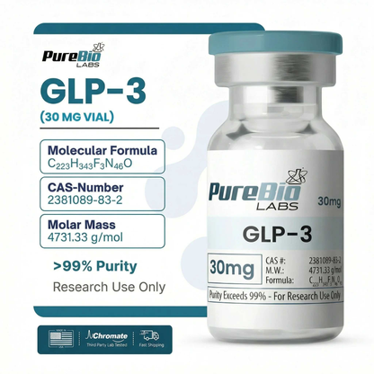 GLP-3 vial 30mg high-purity peptide for lab research in sterile sealed container