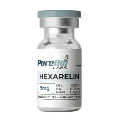 Clear glass vial with a blue cap on a white background