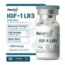 IGF-1 LR3 vial with PureBio Labs branding on a white background