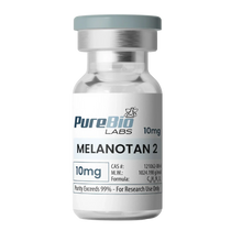 Vial labeled 'Melanotan 2' from PureBio Labs on a white background