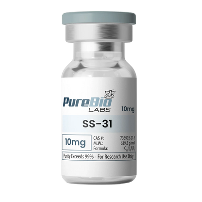 Vial labeled 'SS-31' from PureBio Labs on a white background