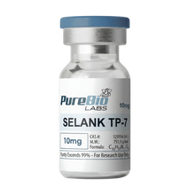 Vial labeled 'SELANK TP-7' by PureBio Labs on a white background
