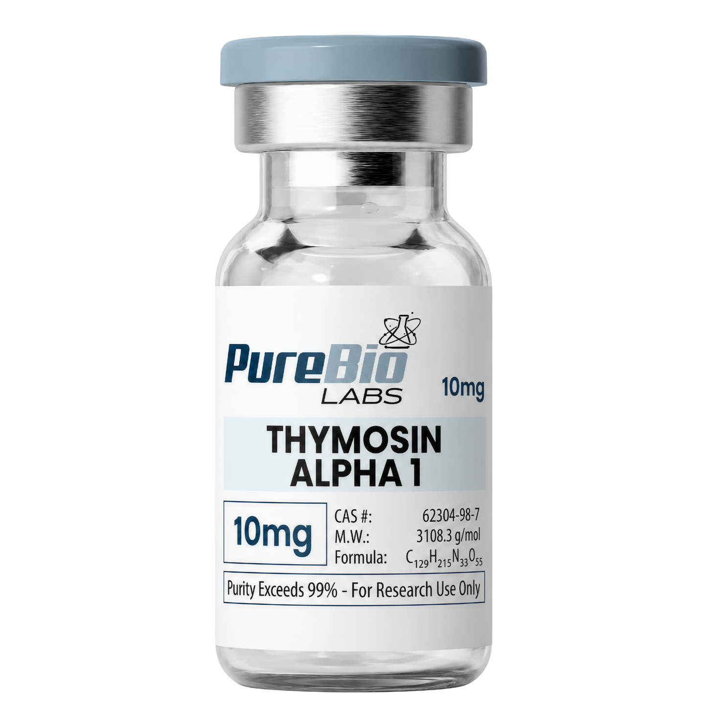 Vial labeled 'Thymosin Alpha 1' by PureBio Labs on a white background