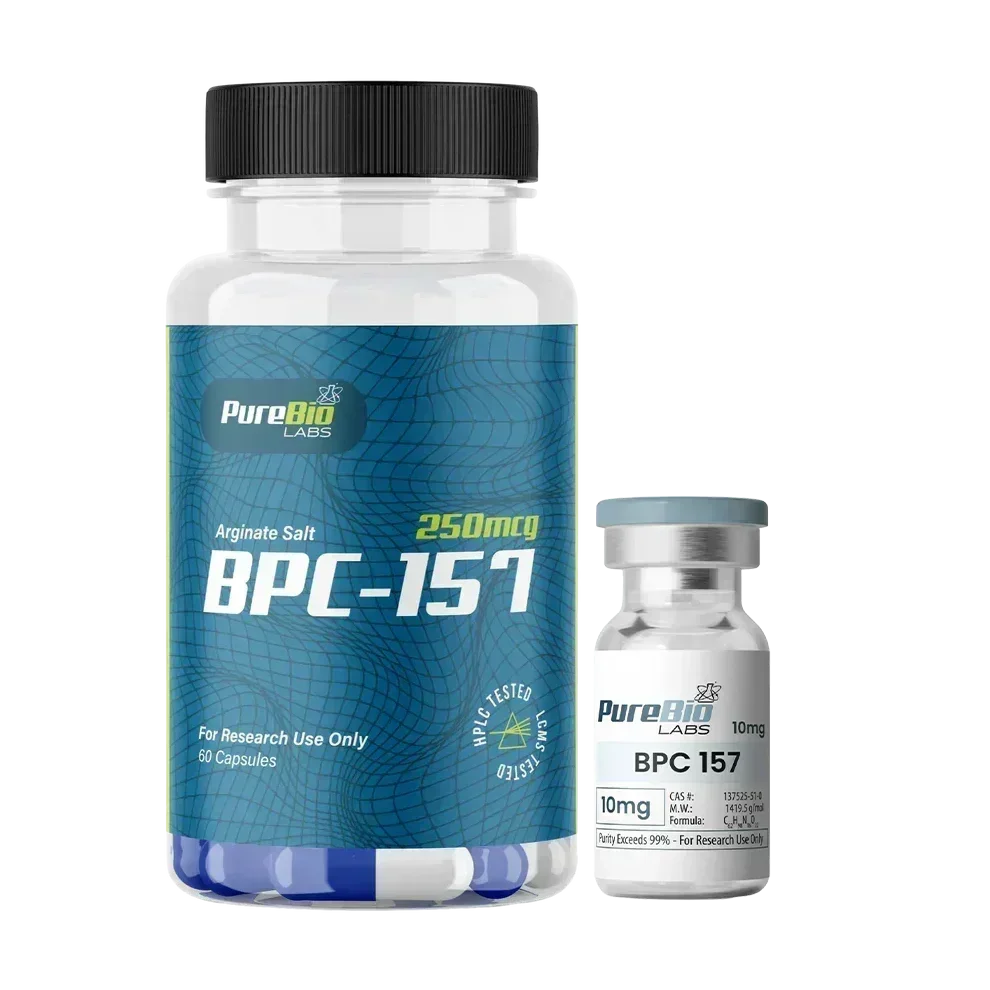 BPC-157 CAPS/VIAL SET showing capsule and 10mg vial for research use