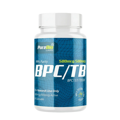 Bottle of BPC-157 / TB-500 capsules with 1000mcg total dosage per capsule for tissue repair research