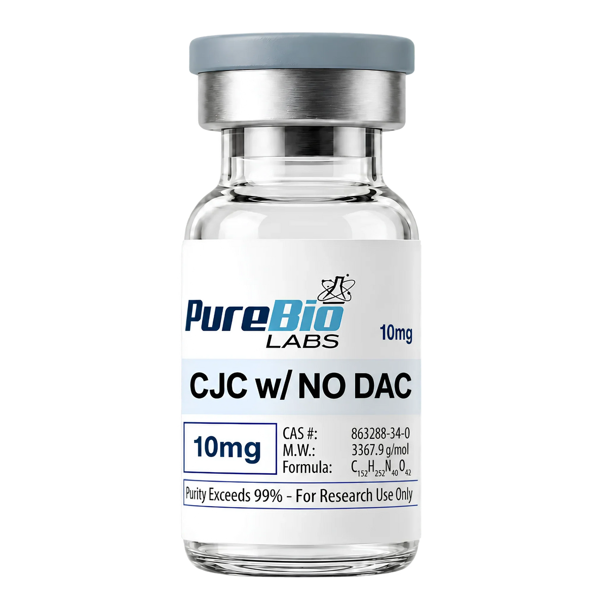 CJC-1295 no DAC research peptide vial, 10mg lyophilized powder, Pure Bio Labs