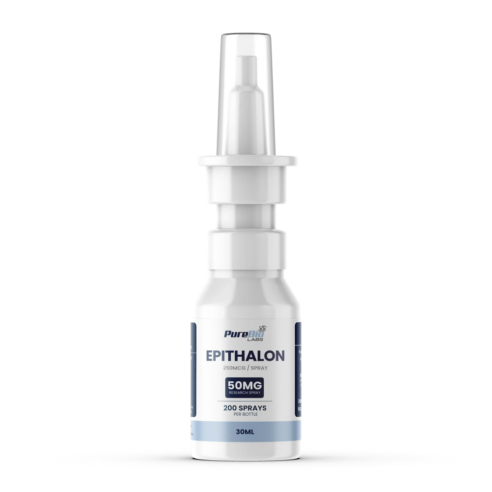 Epithalon research peptide spray, 50mg / 30ml bottle, front label, Pure Bio Labs