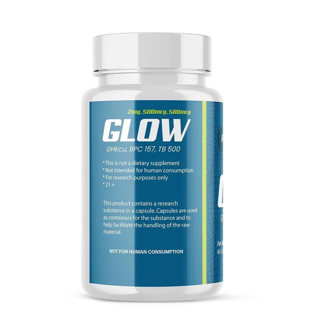 GLOW BLEND CAPSULES with BPC-157, TB-500, and GHK-Cu for research use by Pure Bio Labs
