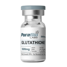 Vial of PureBio Labs Glutathione 500mg on a white background