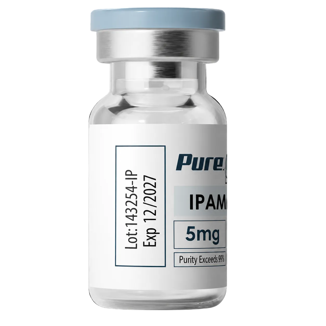 Ipamorelin vial 5mg lyophilized peptide for research with 99% purity in sterile sealed container