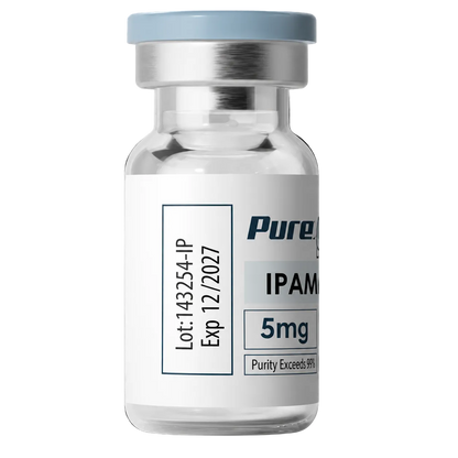 Ipamorelin vial 5mg lyophilized peptide for research with 99% purity in sterile sealed container