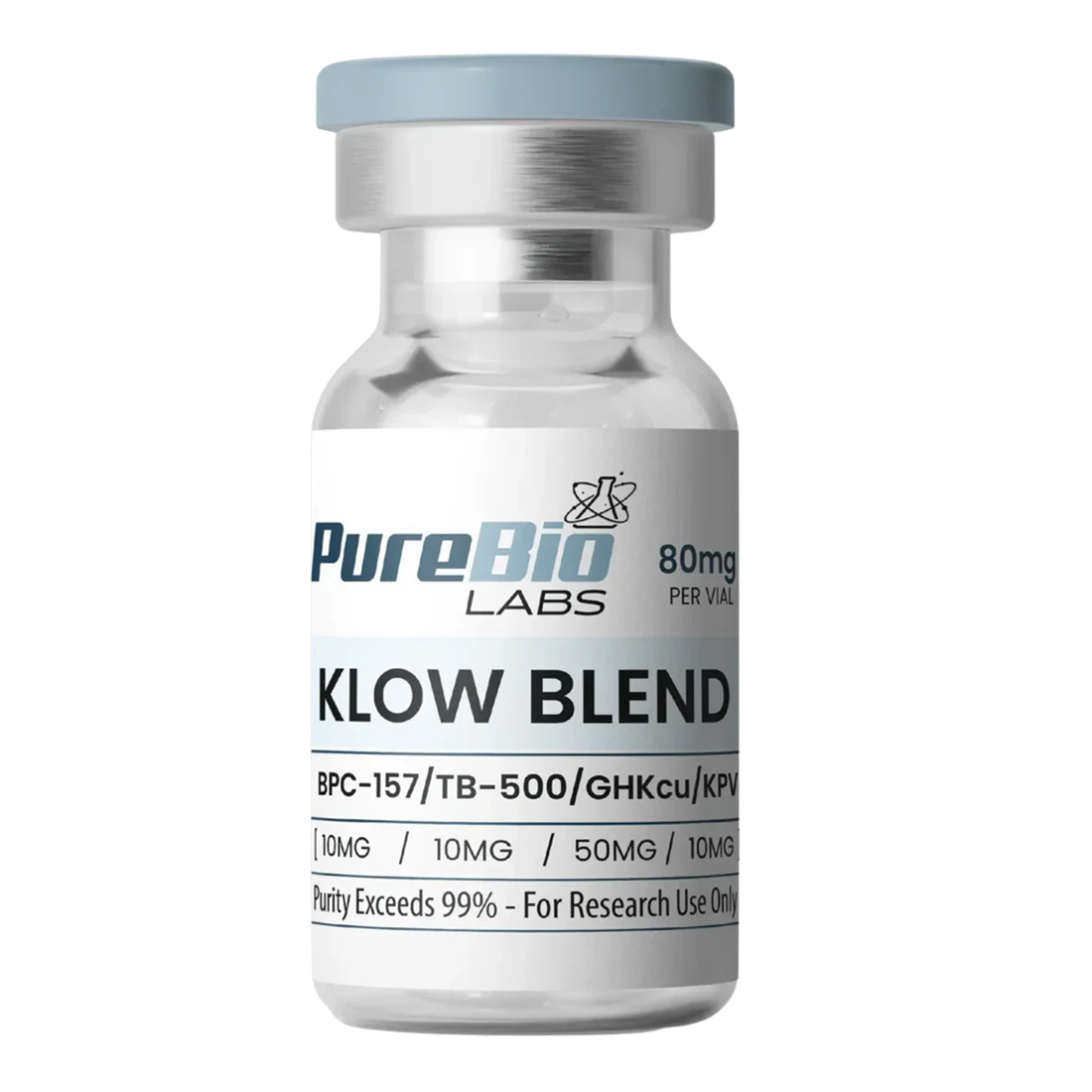 Vial labeled 'KLOW BLEND' by PureBio Labs on a white background