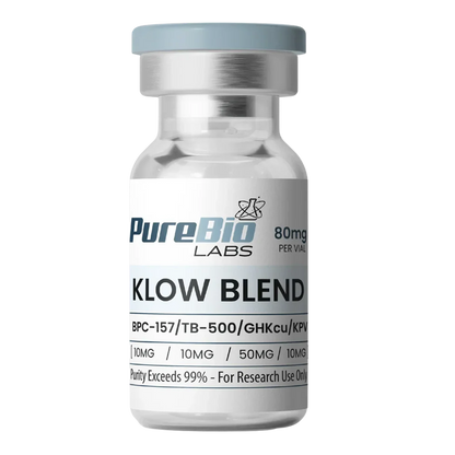 Vial labeled 'KLOW BLEND' by PureBio Labs on a white background
