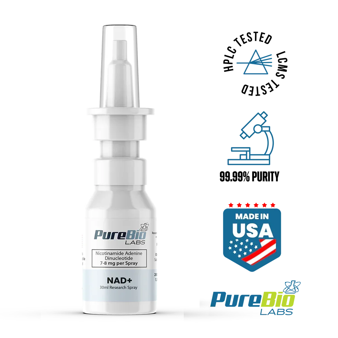 NAD+ Liquid Spray 30ml bottle for cellular energy metabolism research