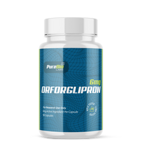 Peptide bottle labeled 'Orforglipron' by PureBio Labs on a white background