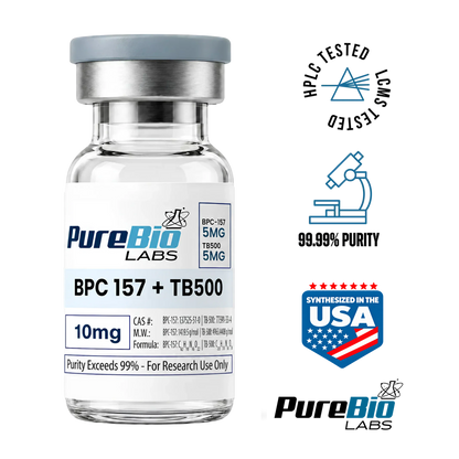 Sterile sealed BPC/TB vial containing 10mg high-purity peptide powder for research