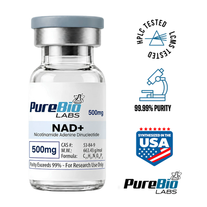 NAD+ VIAL 500mg pure lyophilized powder for research with over 99% purity in sterile sealed vial