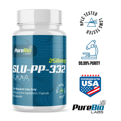 SLU-PP-332 research capsules bottle, side label, Pure Bio Labs