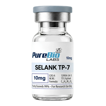 Selank TP-7 research peptide vial, 10mg lyophilized powder, Pure Bio Labs