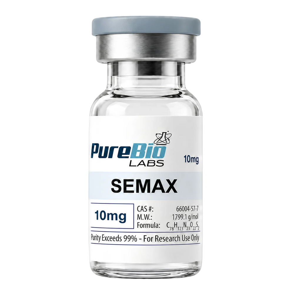 Semax research peptide vial, 10mg lyophilized powder, Pure Bio Labs