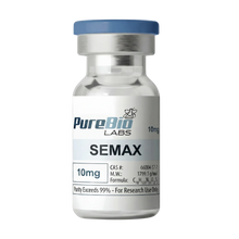 Vial labeled 'SEMAX' by PureBio Labs on a white background