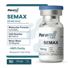 Semax vial with PureBio Labs branding on a white background