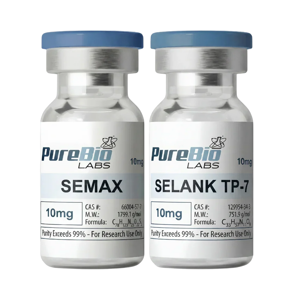 Semax and Selank research peptide vial bundle, 10mg vials, Pure Bio Labs