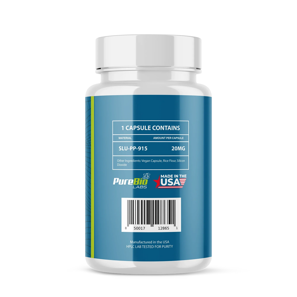 SLU-PP-915 Capsules 20mg per capsule contents panel, made in the USA, HPLC lab tested for purity