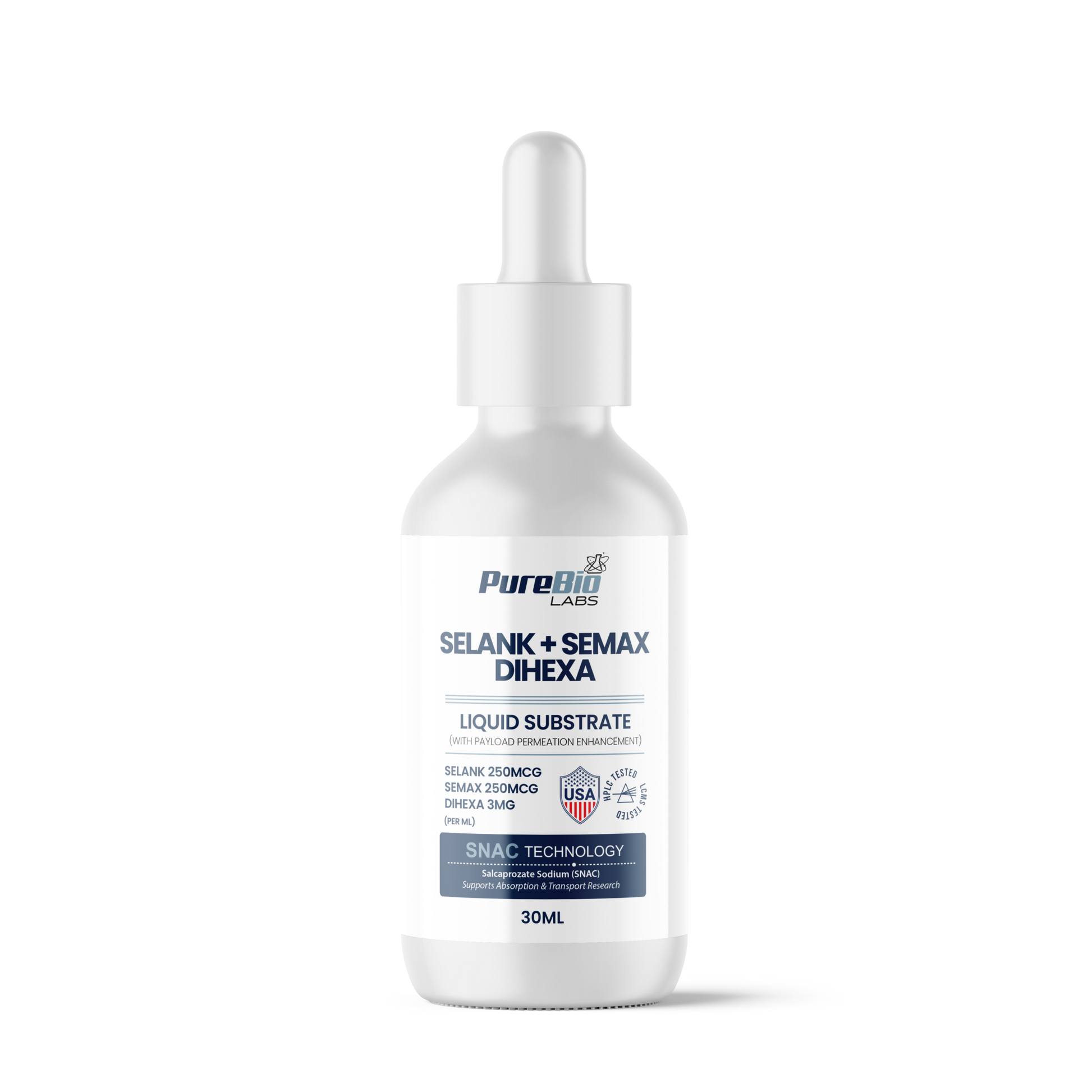 Selank / Semax / Dihexa (SSD) Liquid Substrate 30ml dropper bottle - Pure Bio Labs, SNAC technology, research use only