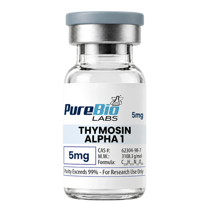 Thymosin Alpha 1 research peptide vial, 5mg lyophilized powder, Pure Bio Labs